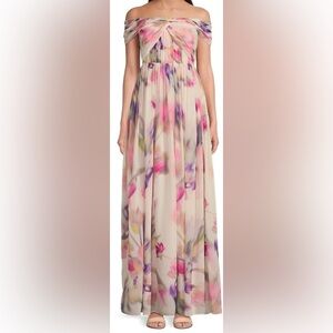 Alex Marie Janet Chiffon Gown Pink/Purple Floral Small Damage on bottom Reg $218